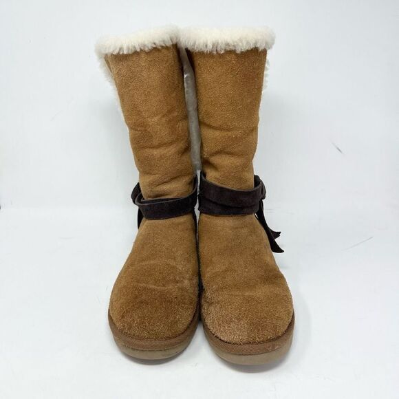 UGG Koolaburra Rozalia Tall Winter Boots Womens 8 Belted Suede Plush Foot Gear - Picture 6 of 10